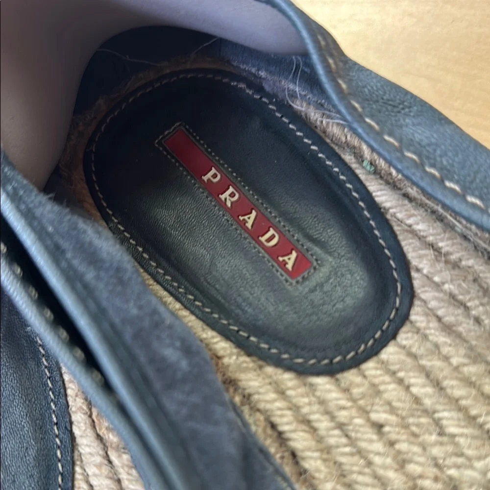 Prada Slate Blue Leather Espadrille Flats - Picture 4 of 8